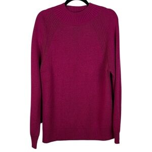Mango Wool Blend Fuchsia Mock Neck Long Sleeve Ribbed Small Knit Sweater